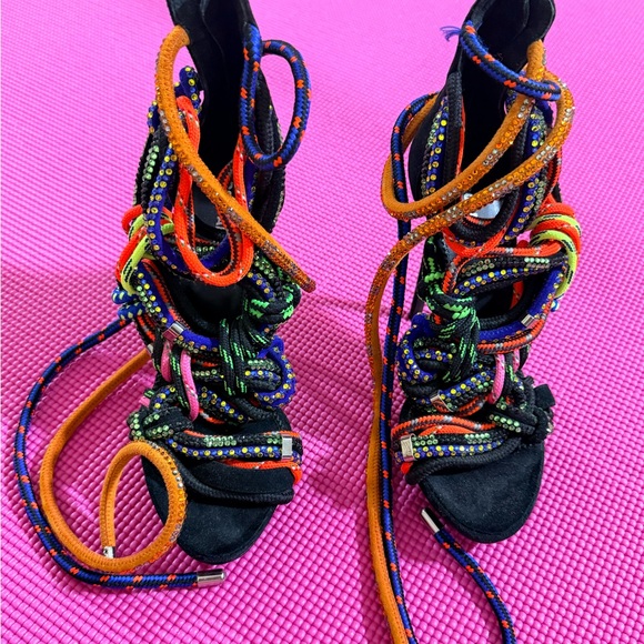 DSQUARED2 Multicolor Braided Rope Wrap Heels - Picture 7 of 12